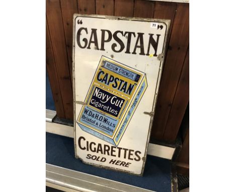 An original enamel advertising sign, 'Capstan Cigarettes Sold Here', 91cm x 46cm