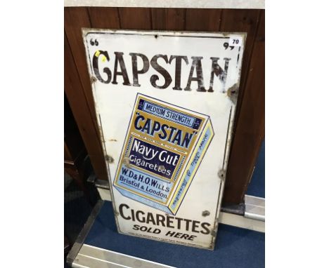 An original enamel advertising sign, 'Capstan Cigarettes Sold Here', 91cm x 46cm