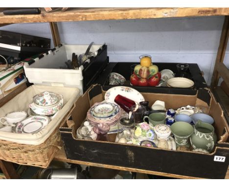 A shelf of assorted, to include Wedgwood and Jasperware etc.