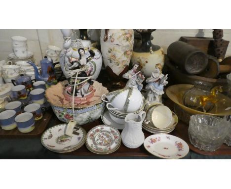 A Tray of Various Ceramic Teawares, Figural Lamp, Bowls etc 