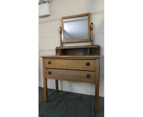 An Edwardian Oak Two Drawer Dressing Chest with Swing Mirror, 91cm Wide 