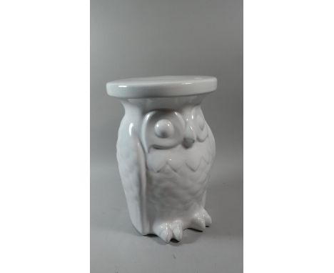 A White Glazed Ceramic Jardiniere Stand in the Form of an Owl, 37cm High 