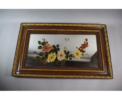 An Edwardian Framed Rectangular Wall Mirror with Painted Floral Decoration, Frame 78cm Wide 