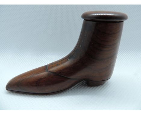 Treen Snuff Box in the form of a Shoe with Brass Detail - 7.5cm Long x 4.5cm High 