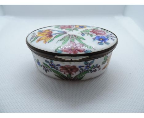 Hand Painted Enamelled&nbsp;Trinket Box with Floral Decoration