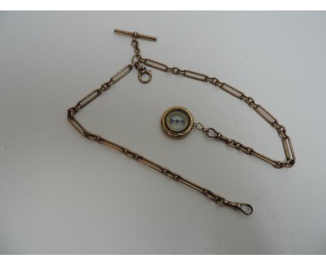 9ct Gold Watch Chain with 9ct Gold Mounted Compass Weight Without Compass 18gms -  Marked on Every Link 