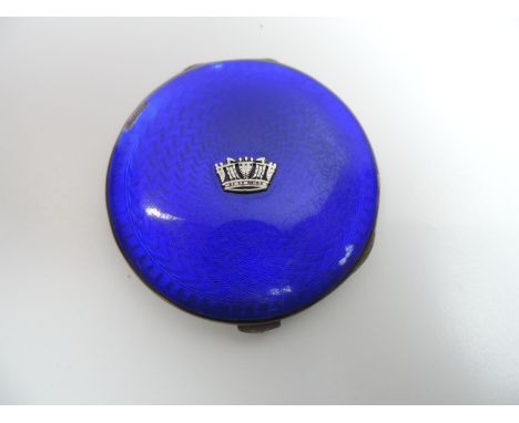 Silver Enamelled Compact with Crown Motif - 7.5cm Diameter - Loss to Enamel, Light Scratching 