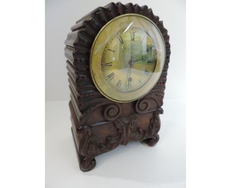 Mahogany Cased Mantel Clock Face and Movement Engraved W Johnson Strand London - Seen Running - 22cm High x 10cm Diameter 