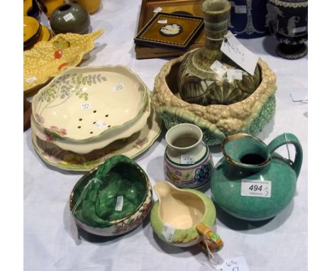 Quantity of 20th century decorative pottery to include Crown Ducal draining dish and plate, Poole pottery vase, Maling azalea