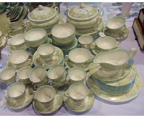 Large quantity Royal Worcester "Summerfield" china dinnerware including two tureens, soup bowl, cups and saucers 