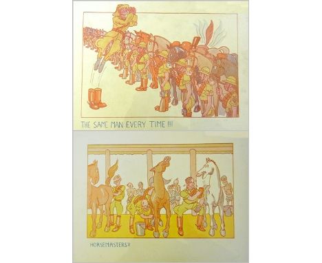 Pair colour prints
After R Leyden 
"The Same Man Every Time!" and "Horsemasters(?)", humorous cartoons 