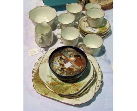 Melba bone china tea service, Satsuma style bowl and a Chinese junk-shaped jug 