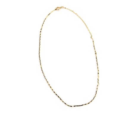 A box link neck chain, with bolt ring clasp, yellow metal stamped 375, 44cm long, 4.9g. 