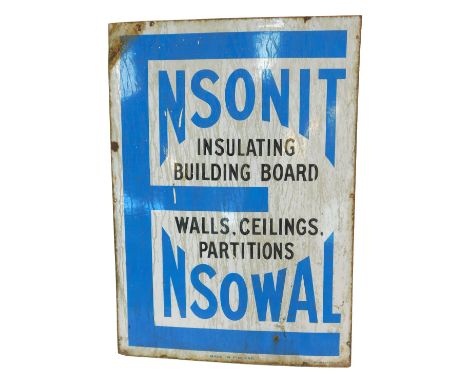 A 20thC Ensonit Ensowal enamel sign, of rectangular form, single sided, advertising Insulating Building Board Walls, Ceilings