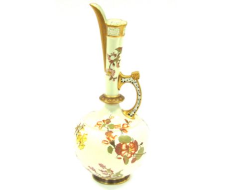 A 19thC Royal Worcester blush porcelain ewer, dated 1886, the body decorated with flowers, with a pierced handle and upper ne