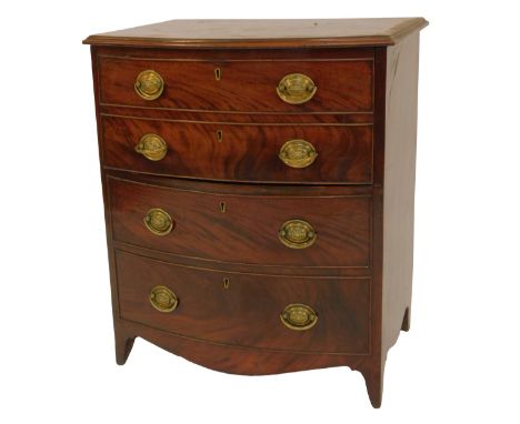 A 19thC mahogany bow front commode, the front with four faux drawers opening to reveal a commode section, on bracket feet, 76