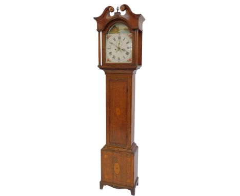A 19thC oak cased longcase clock, the white enamel dial bearing Roman numerals and Arabic numerals and quarters, subsidiary s