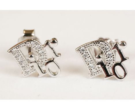 Pair of Silver and CZ Christian Dior style Stud Earrings 
