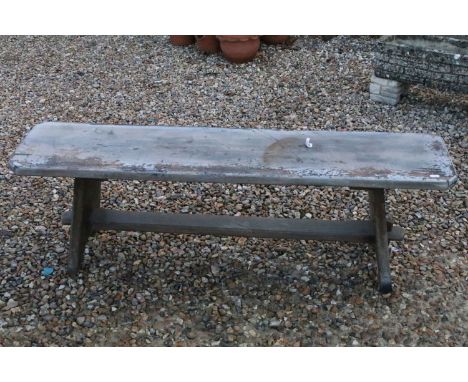 Pine Bench of pegged construction, 130cm long x 40cm high 