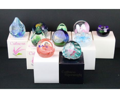 Ten boxed Caithness glass paperweights to include Ocean Odyssey (ltd edn no. 43/350), Sweet Columbine (ltd edn no. 193), Bles