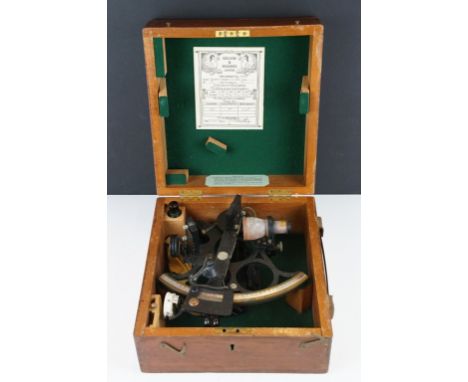 Kelvin &amp; Hughes Ltd sextant, no. 58695, wooden cased, date 1951 to lid interior. (Case measures approx 26.5cm W x 14.5cm 