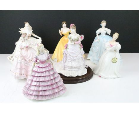 Seven porcelain lady figurines to include 3 x Royal Worcester (A Royal Presentation ltd edn, The First Quadrille ltd edn &amp