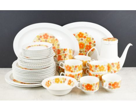 Pontesa Ironstone 'The Young Range' tea &amp; dinner ware to include a coffee pot, 11 teacups, 7 saucers, 9 tea plates, 10 lu