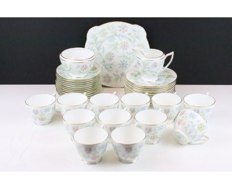 Minton 'Vanessa' tea set for 12, pattern no. S.678, to include 12 teacups &amp; saucers, 12 tea plates, milk jug, sugar bowl 