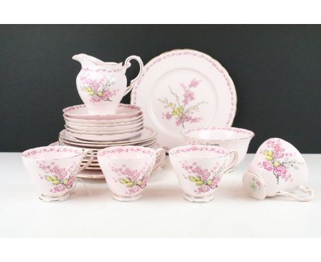 Tuscan 'April Beauty' part tea set to include 4 teacups, 6 saucers, 5 tea plates, 4 lunch / side plates, milk jug, sugar bowl