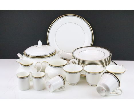 Royal Doulton ' Pavanne ' dinner, tea &amp; coffee service, pattern no. H.5095, to include lidded tureens, serving platters, 