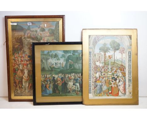 After Benozzo Golozzi, Procession of the Magi, coloured lithograph, 75.5 x 47cm, framed and glazed, after Franz Kellerhoven, 