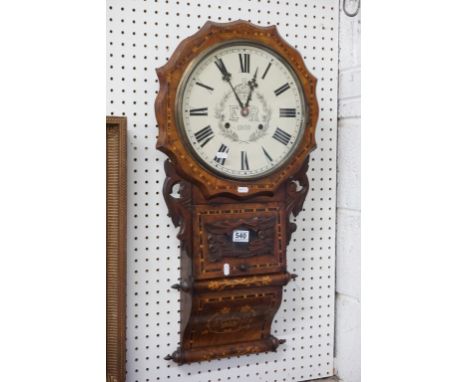 Edward VII Commemorative Drop Dial 8 day Wall Clock, the Walnut and Tunbridgeware style Inlaid Case housing a white dial with