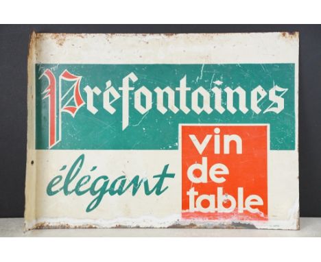 Advertising - ' Prefontaines elegant vin de table ' double-sided enamel wall sign. Measures approx 45cm W x 33cm H 
