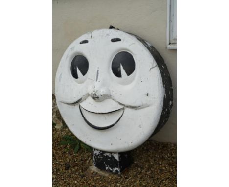 Large painted fibreglass steam train headboard / smoke box cover in the form of Thomas The Tank Engine, measures approx 118cm