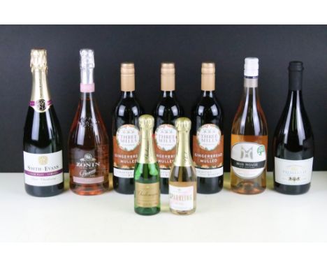 Nine bottles of wine and prosecco to include Maison Fondee sparkling rose (200ml), Maison Fondee Charlemagne (200ml), Casa Ca