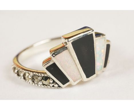 Silver and Enamel Art Deco style Ring 