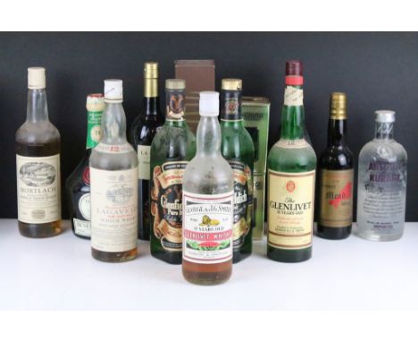 Fourteen bottles of assorted spirits to include 2x bottles of Glenfiddich Pure Malt whisky, Benedictine Licquer, Cognac reser