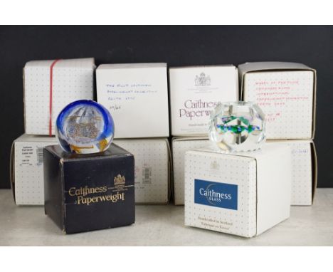 Ten boxed Caithness glass paperweights to include Ripples, Covenant (ltd edn no. 23/75), Loves and Fishes (ltd edn no. 20/200