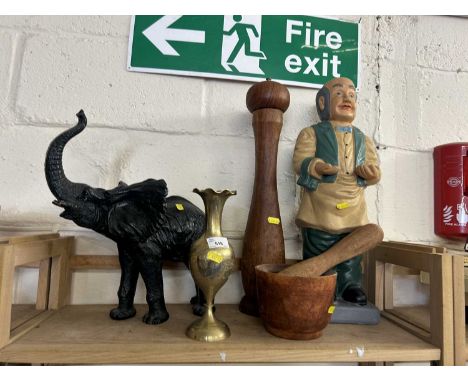 Mixed Lot: Ceramic figure, large pepper grinder, model elephant etc