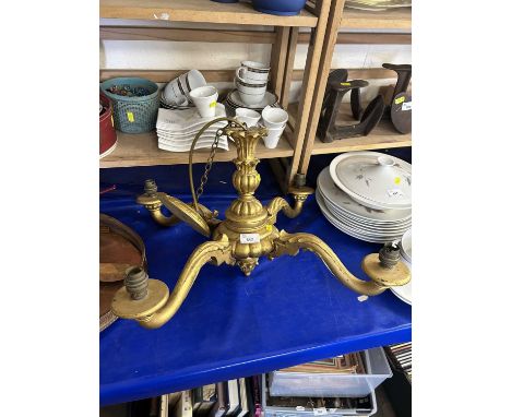 Gilt wood effect four branch ceiling light fitting
