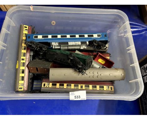 Box of 00 gauge model railway rolling stock