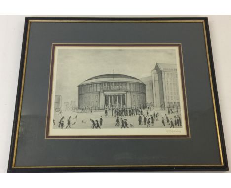 LS LOWRY MANCHESTER LIBRARY SIGNED PRINT - A framed, signed 1972 Fine Art Guild 10 x 14" print of LS Lowry's drawing of Manch