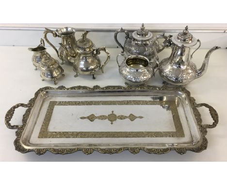 SILVER PLATED TEA SET / INDIAN TRAY - To include a 4 piece silver plated tea service - with teapot engraved with inscription 