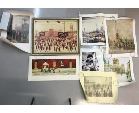 LOWRY PRINTS & MORE - Lot to include 5 rolled prints from various galleries (with stamps) of some of L.S. Lowry's famous piec