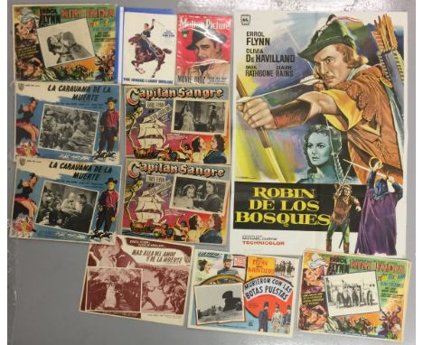 ERROL FLYNN - Mixed lot to include a film programme, a magazine with Flynn cover, 8 original lobby cards and a folded Spanish