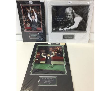 SNOOKER STARS SIGNED - 3 mounted photographs with autographs. To include a 29 x 39cm image of Dennis Taylor signed in black m
