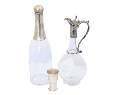 A late Victorian silver topped decanter, John Grinsell &amp; Sons, Birmingham, 1900, together with one further silver plated 