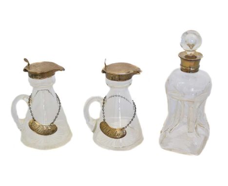 A selection of Edward VII silver, comprising two clear glass and silver whisky noggins and labels, J &amp; J Maxfield Ltd, Bi