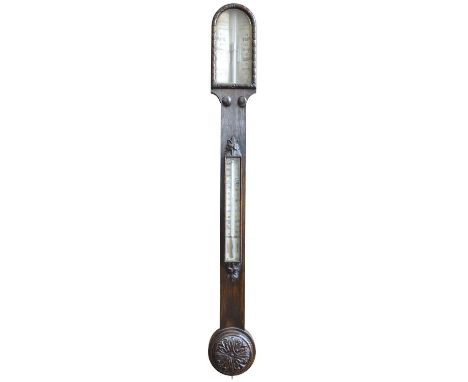 J.M. Bryson Opticians, Edinburgh, Victorian stick barometer, stained oak case supporting ivoreen dial with double vernier, th