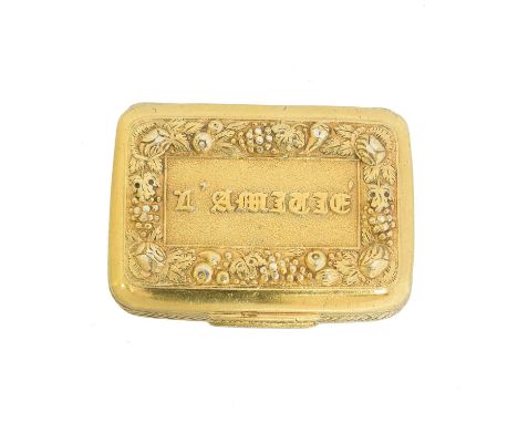 A George III silver gilt vinaigrette, with 'L'Amitie' to front and foliate border, Samuel Pemberton, Birmingham, 1817, 4 x 3c